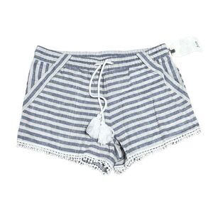 Jolt Blue Stripe Linen Blend Drawstring Shorts Size Medium NEW